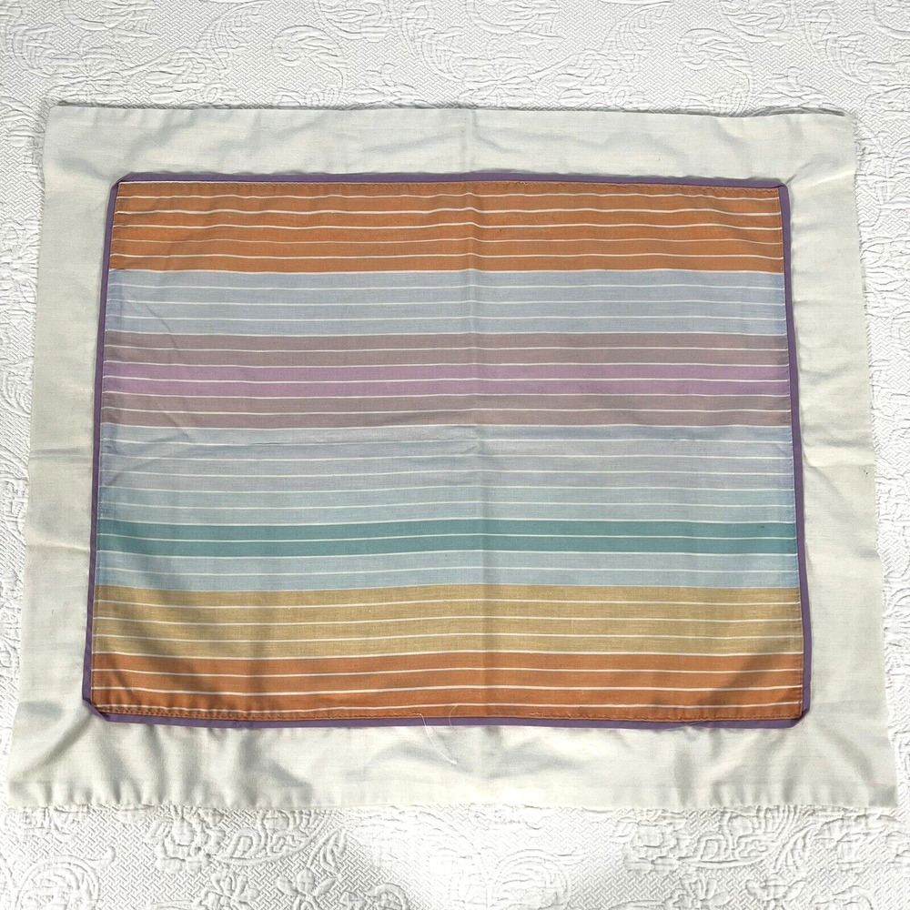 VTG JP Stevens Pillow Sham Pastel Stripe White Edge 80s Cotton 31"x26" Retro '82
